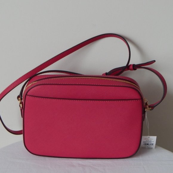 NWT Michael Kors Jet Set Item Leather LG EW Zip Chain Carmine Pink XBody Bag - Picture 6 of 14